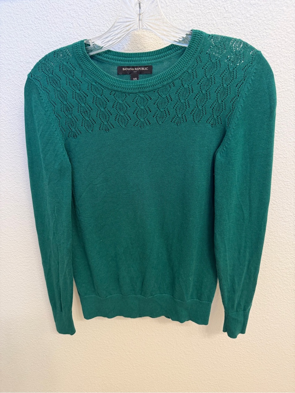 Banana Republic Teal Openwork Yoke Crewneck Sweater